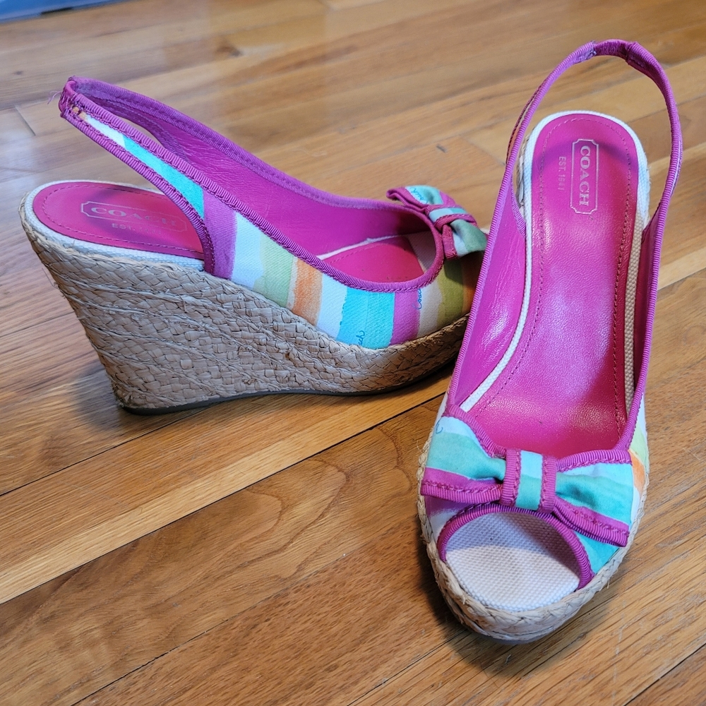 Coach Grace Watercolor Pink Blue Tan Ppep Toe Wedges